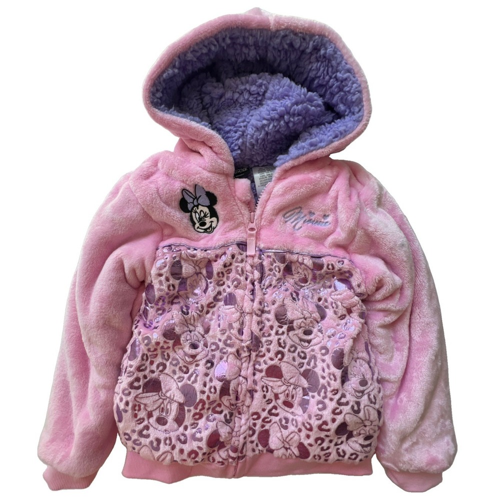 Disney Minnie Mouse Jacket Girls 6 Lined Pink Purple Hooded NWT NEW Distressed